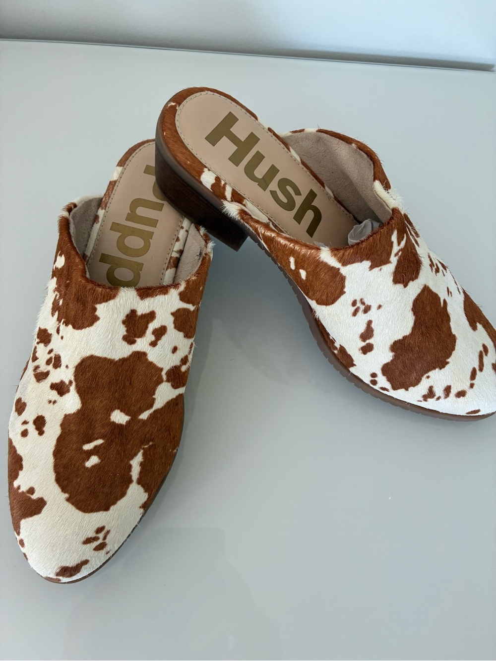 Hush Puppies Sienna Calf Hair Cow Print Mules - Size 9.5